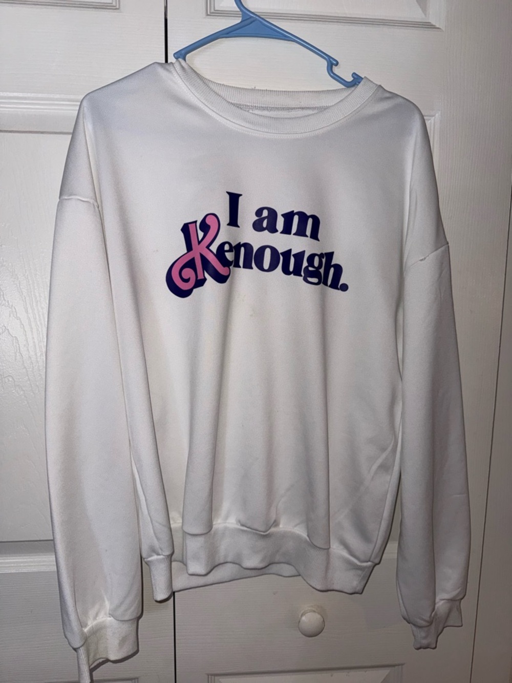 Barbie White Crewneck Sweatshirt with Pink & Navy Slogan